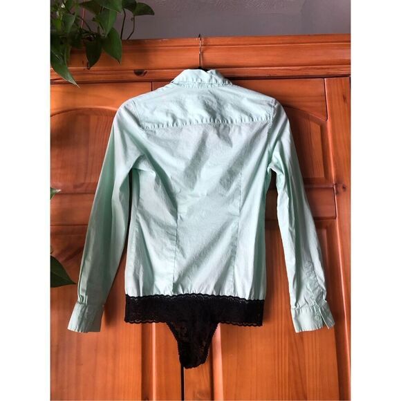 Victoria's Secret Mint Green Botton Down Body Suit Lace Up Size SP - Picture 6 of 11